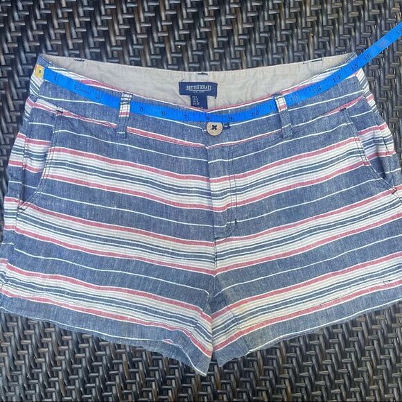 BRITISH KHAKI RED WHITE BLUE STRIPED LINEN SHORTS SIZE 2 - Picture 4 of 9